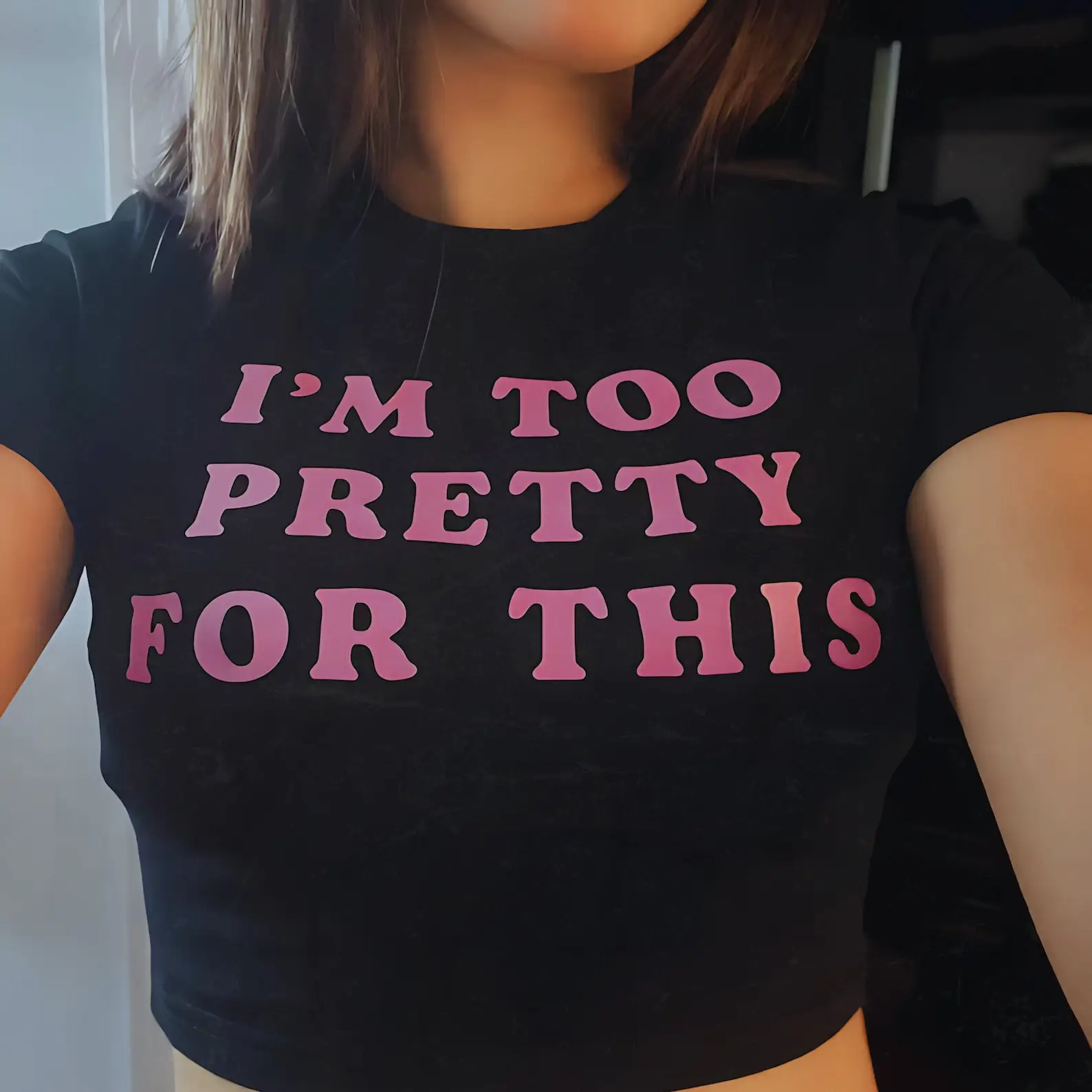 

Женский короткий топ с надписью I'm Too Pretty, готическая одежда в стиле Харадзюку, топ в стиле гранж 00С, 90с, Y2k, детские футболки