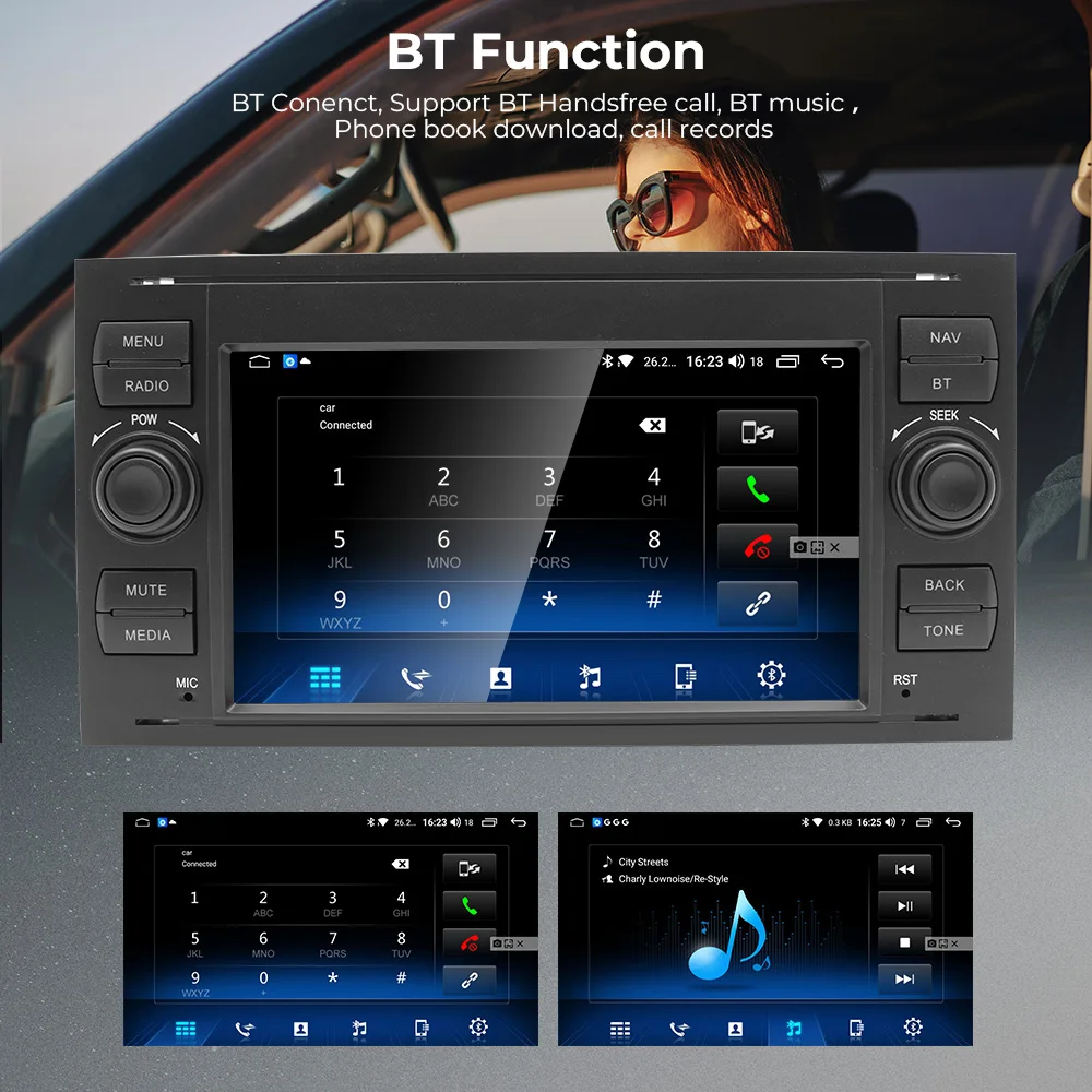 GEARELEC Android14 Autoradio für Ford Focus Transit Fiesta Galaxy Mondeo Fusion Kuga C-Max Carplay Wireless Android Auto 7 Zoll 2 Din Auto-Multimediaplayer mit GPS Bluetooth WiFi RDS FM MIC Rückfahrkamera – Detail 11