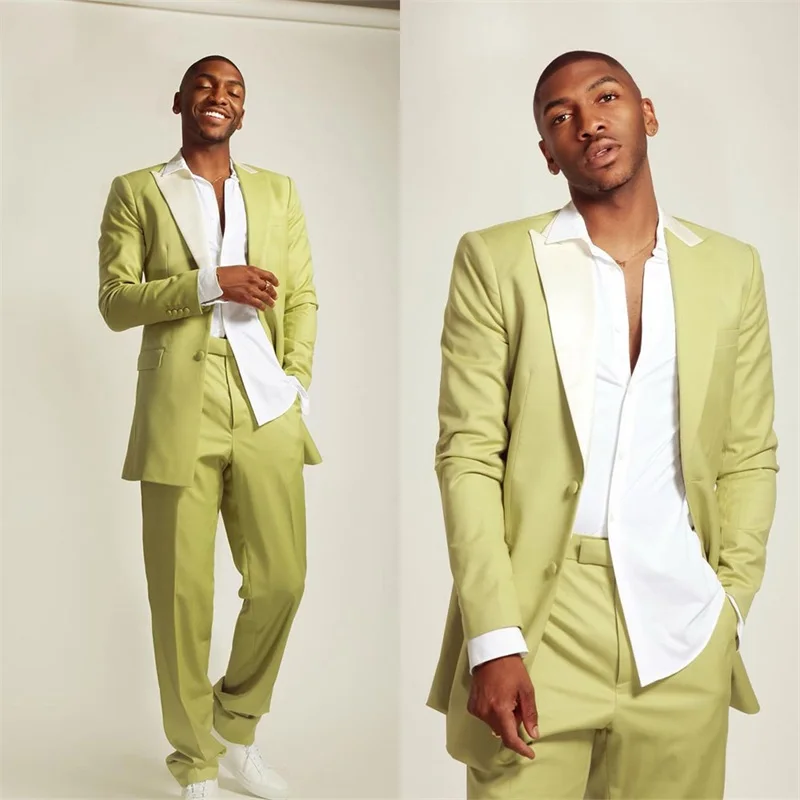 

Green Men Suits Set High Quality Formal Wedding Tuxedo 2 Pcs Splicing Colors Blazer+Pants Custom Made Prom Dress Office Jacket