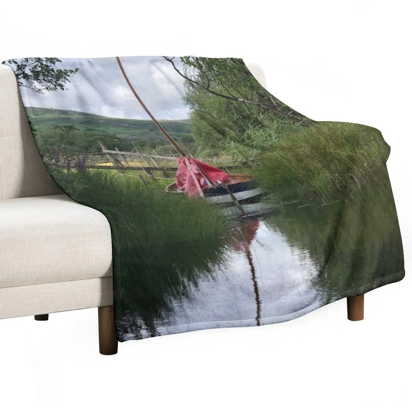 

Mirror Dinghy in the lake with a reflection Throw Blanket Travel Blanket Softest Blanket Blanket Sofa