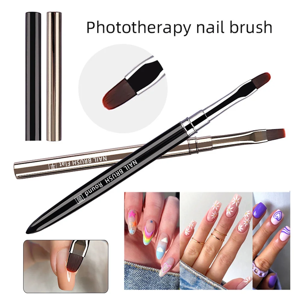 

1pc Nail Pen Flat Head Round Head Light Therapy Drawing Pen UV Gel Extension Nail Brush Nail Art Tool DIY Nail Art Manicure YZL6