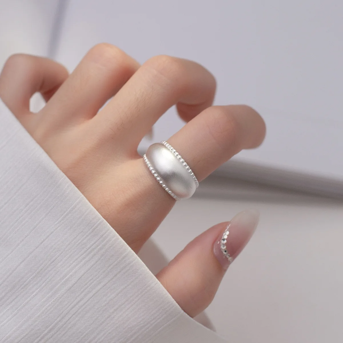 

925 Sterling Silver Simple Dots Lace Wide Ring for Women Men Fashion Adjustable Handmade Party Fine Jewelry Gift Prevent Allergy