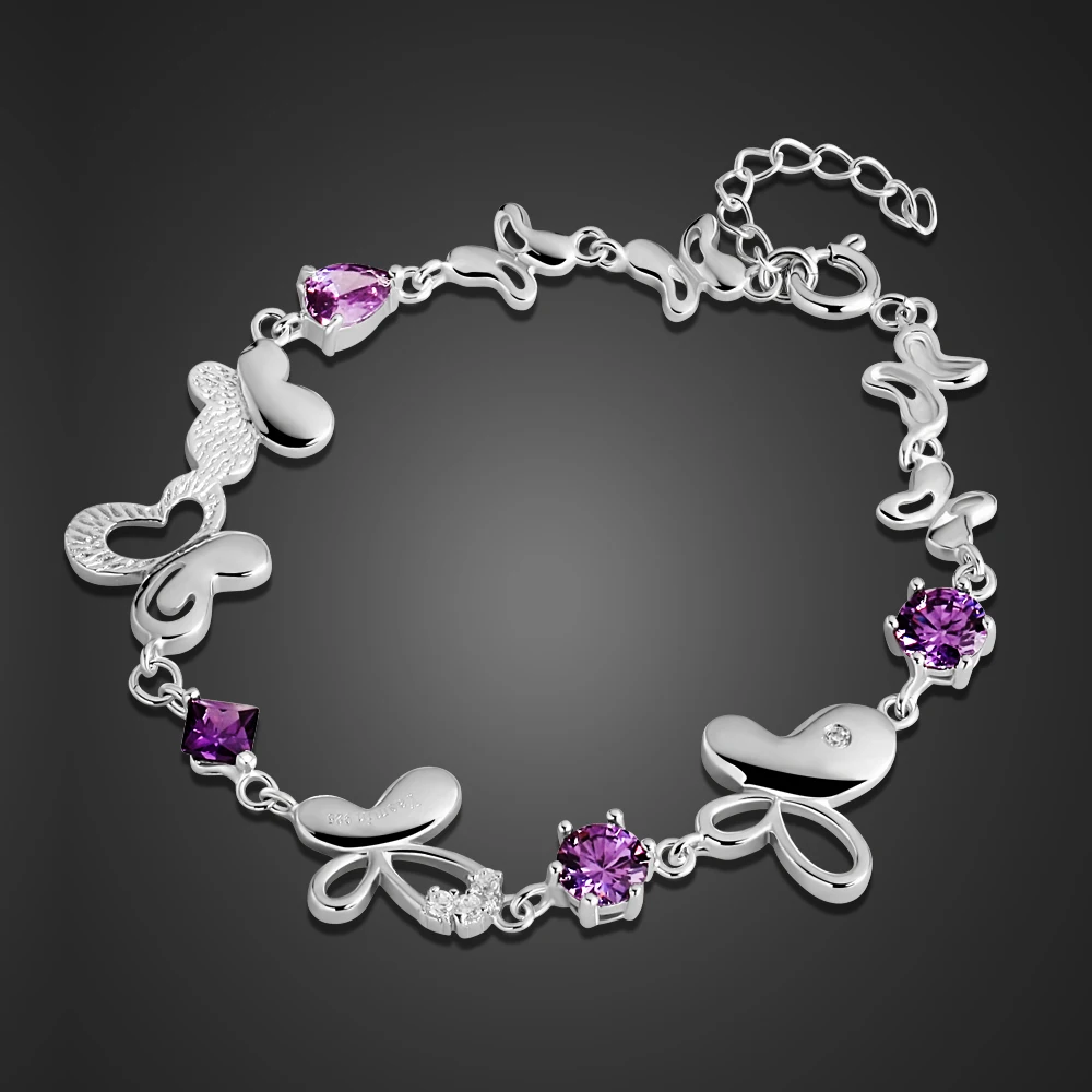 

Женский браслет из серебра 100% пробы, с фиолетовым Цирконом
