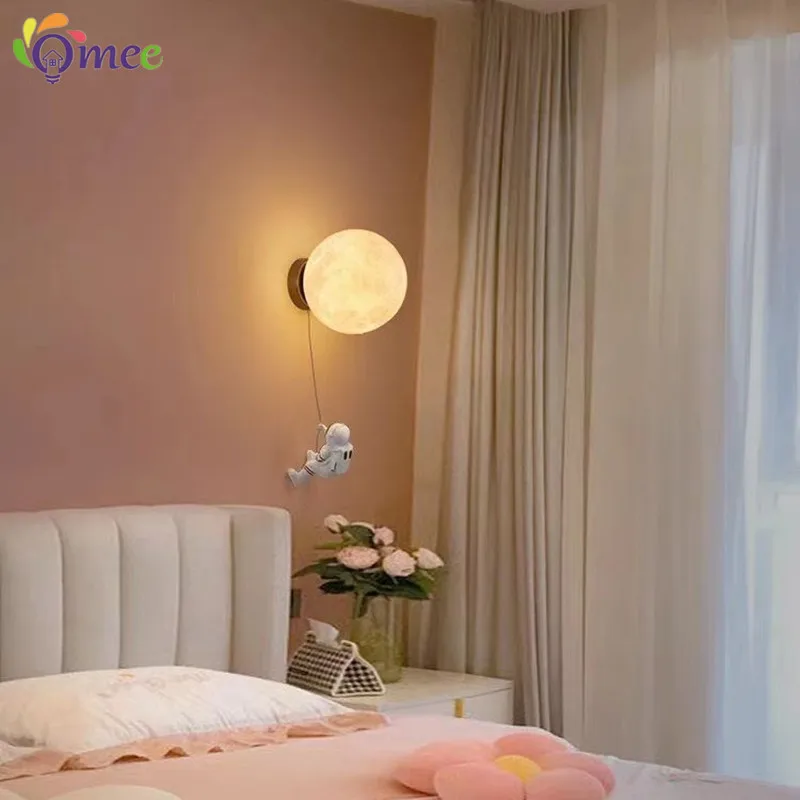 Nordic LED personality astronaut moon children's room wall lamp kitchen dining room bedroom study balcony aisle lamp decoration