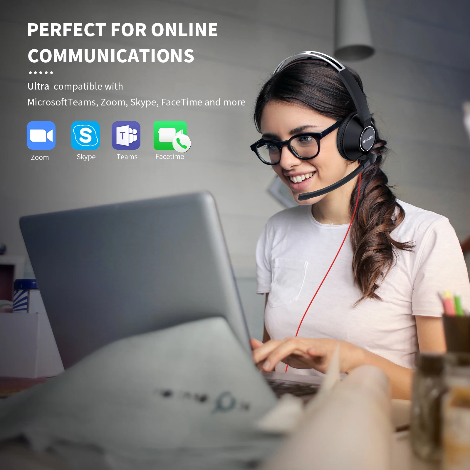 Wired Headphones Wired Headset BINNUNE Headset With Mic for Laptop PC Computer Wired Work Headphones with Noise Cancelling Mic for Zoom Office Conference