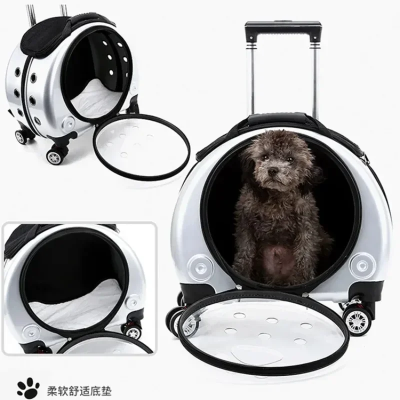 Pet Dog Trolley Suitcase Luggage with Wheels Carrying Transparent Breathable Carrier Backpack Stroller