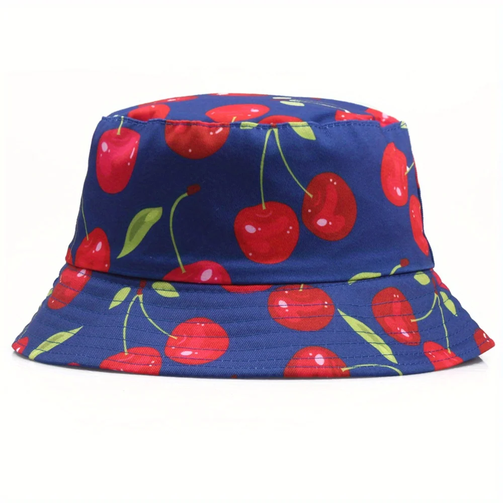 

Bob Cherry Print Fisherman Hats Panama Foldable Breathable Sun Protection Bucket Cap For Men Women Summer Sport Hiking Beach Hat