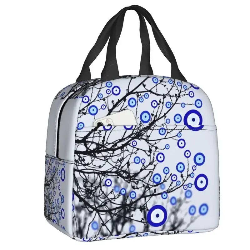 

Turkish Evil Eye Tree Thermal Insulated Lunch Bags Mediterranean Amulet Portable Tote for School Outdoor Storage Food Box