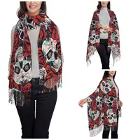 Vintage Floral Skull Scarf for Women Fall Winter Cashmere Shawls and Wrap Roses Long Large Shawl Scarf Daily Wear 2