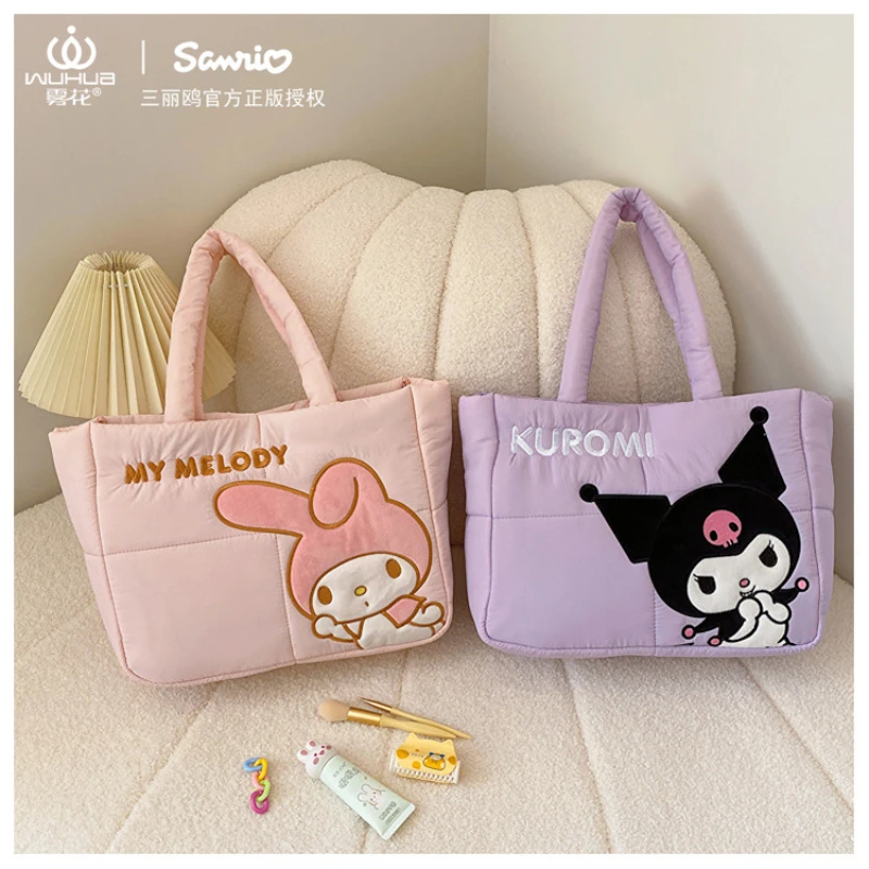 Kawaii Sanrio Hello Kitty Kuromi My Melody Plush Bags Cloth Portable Cosmetic Bag Thick Lunch Box Mummy Tote Bag for Women Girl