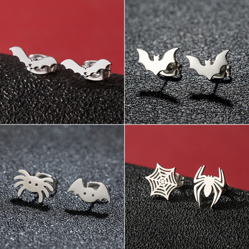 Shuangshuo Trendy Einfache Fledermaus Spinne Ohrstecker für Frauen Edelstahl Halloween Tier Ohrstecker Zubehör Schmuck Geschenk