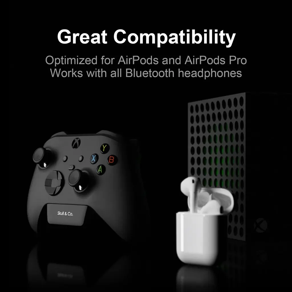 Savage Raven by Skull & Co. AudioBox Bluetooth 5.0 Audio Adapter APTX LL Transmitter for Xbox Series X/S Elite 2 Controller