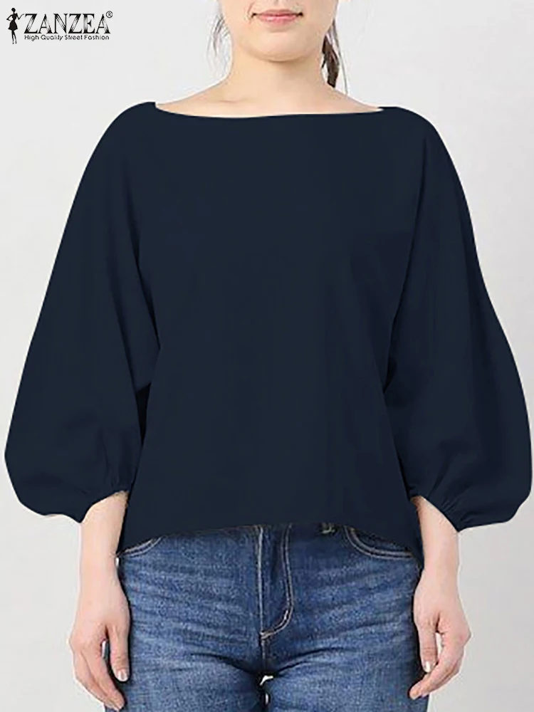 

ZANZEA Women Casual Loose Shirts Fashion Solid Color Blouse Long Sleeve Work Blusas Tunic Autumn Elegant Tops Pullover Oversize