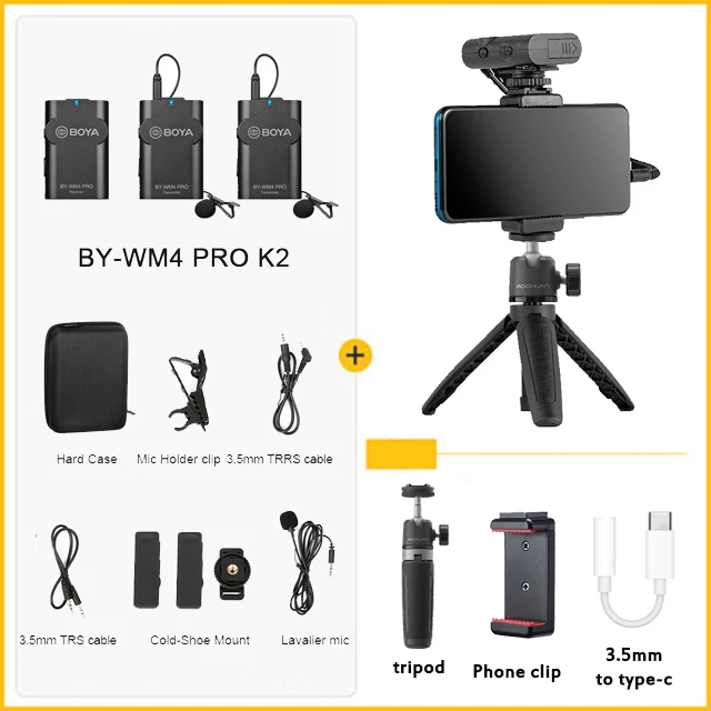 BOYA BY-WM4 Pro K1/K2  Wireless Microphone Lavalier Microphone Condenser for Sony Nikon Canon DSLR Camera Phone Studio studio microphone Microphones