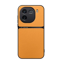 Magnetic PU Leather Ultra - Thin Drop - Proof Camera Protection Case for iQOO 12 (Yellow)