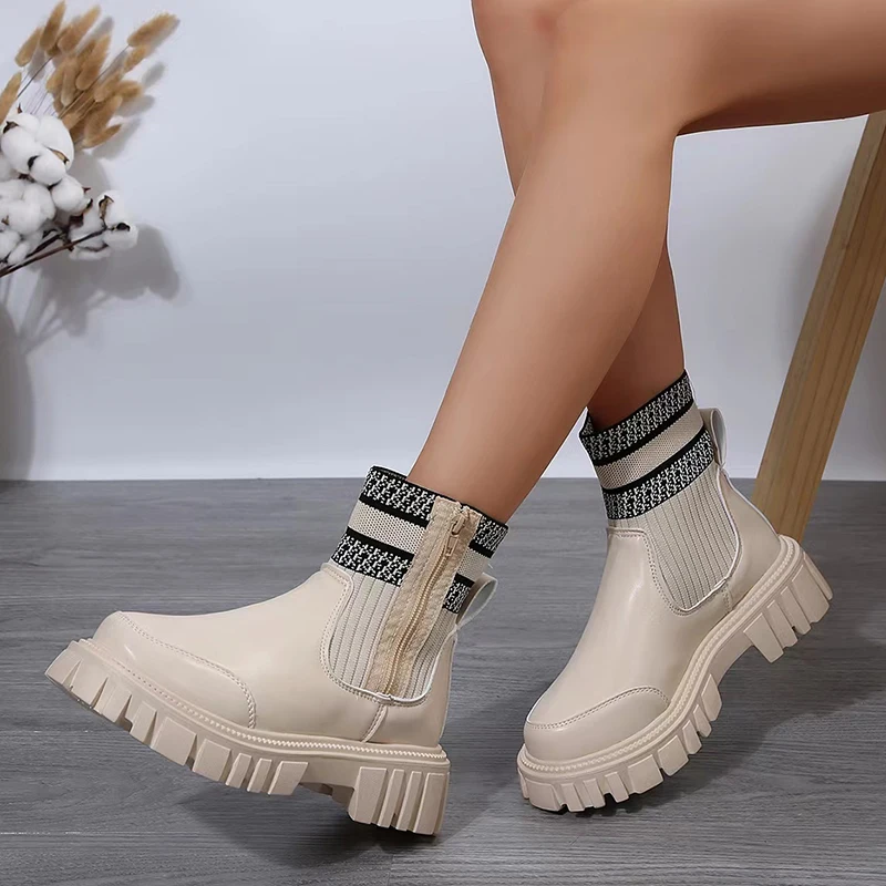 

Lucyever Fashion Stripe Platform Ankle Boots Women Non Slip Thick Bottom Short Booties Woman Plus Size Autumn Winter Boots Mujer