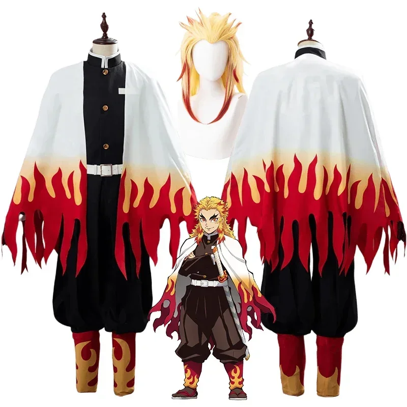 

Anime Rengoku Kyoujurou Cosplay Kimono Demon Slayer Cosplay Costume Uniform Haori Wig Suit Halloween Kimetsu No Yaiba Costume