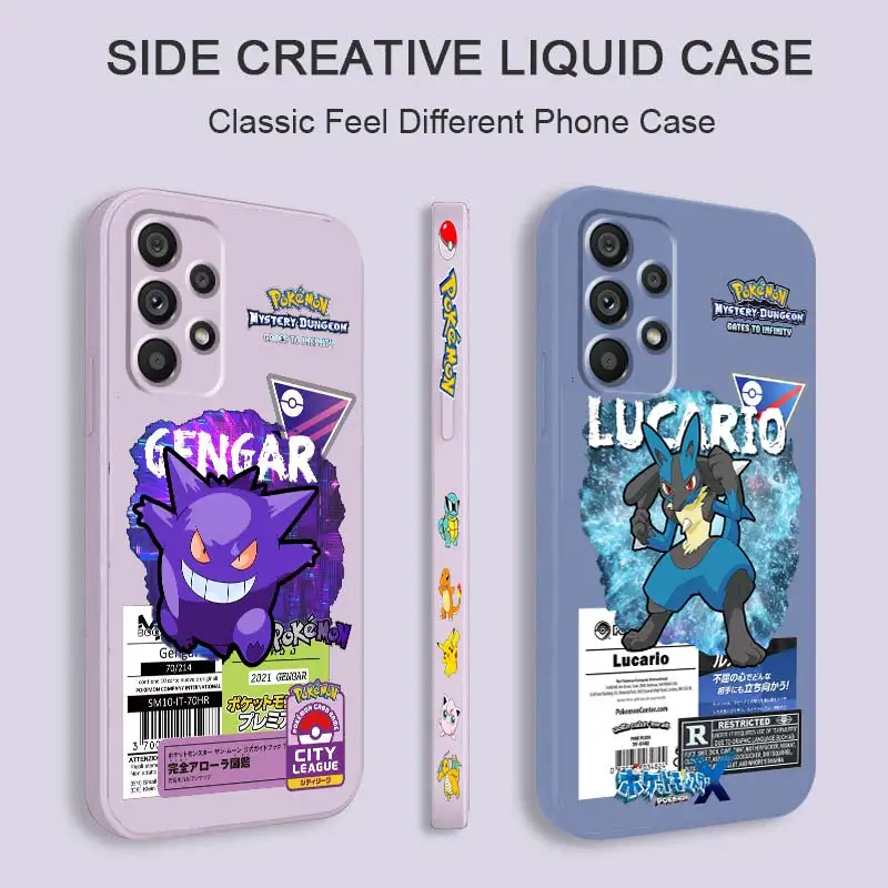 Pokemon Mewtwo Gengar Lucario Custodia Per Telefono Per Samsung Note 20 10 A54 A31 A14 A03 A22 A34 A04 A24 Ultra Plus 5G Liquid Left Rope