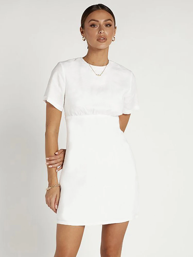 Mnealways18 Casual White Linen Dress 