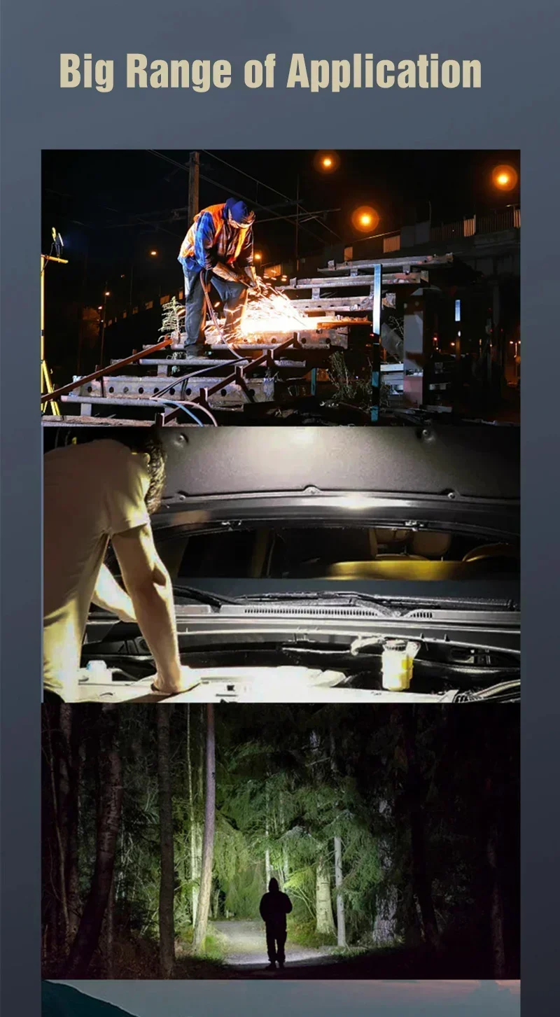 Description Picture 3 of item10000LM Ultra Bright LED Searchlight Portable Flashlight Rechargeable Outdoor Waterproof Magnetic Emergency Work Light