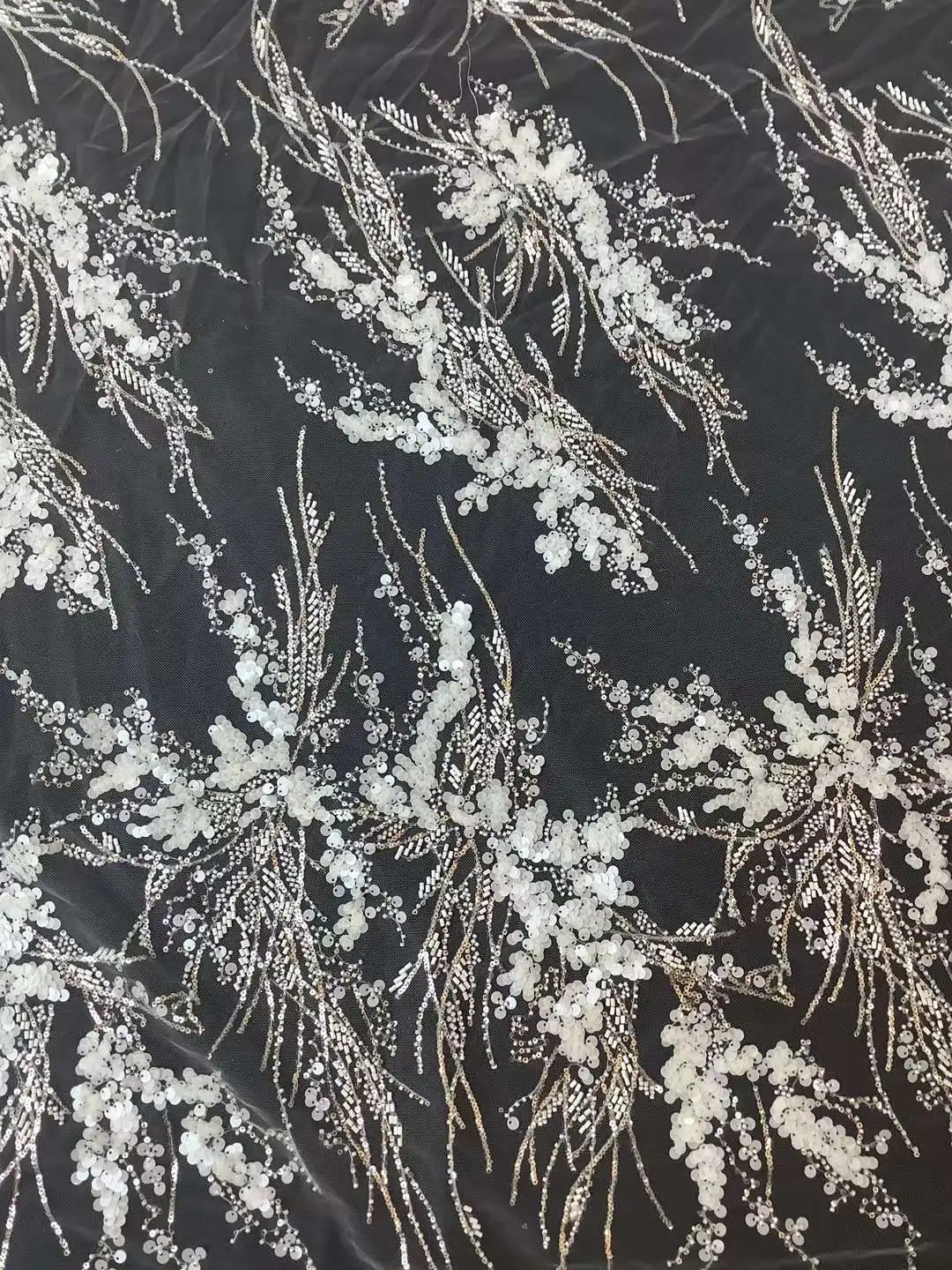 

Pretty White Weddings Dress Design White Sequins Beads Embroidery French Tulle Net African Lace For Eevening Dress Party