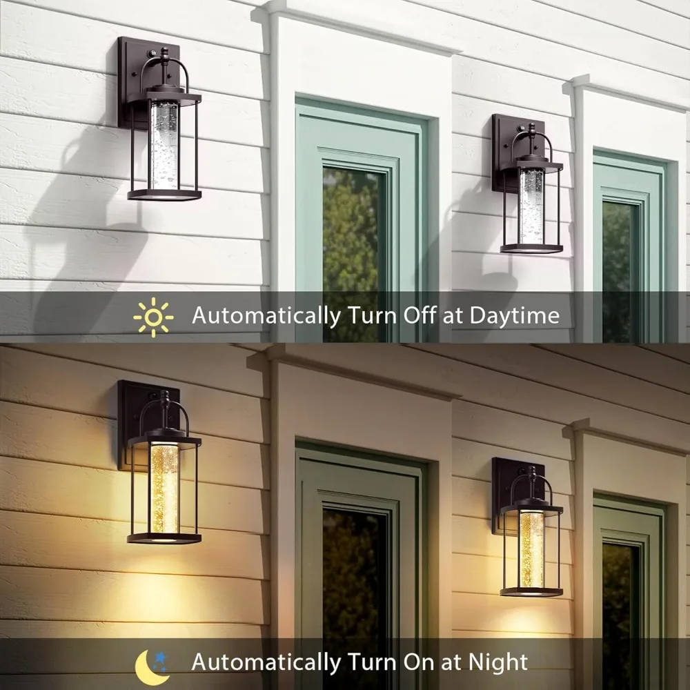 2 Pack Dusk to Dawn Exterior Lighting Fixtures, 10W LED Modern Outdoor Wall Lights Sconce with Crystal Bubble Glass 3
