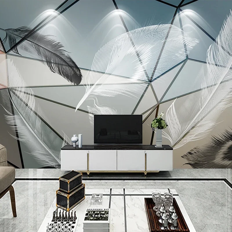 

Custom Photo Wallpaper for Walls 3D Nordic Modern Geometric White Feather Living Room Decor TV Background Mural Papel De Parede