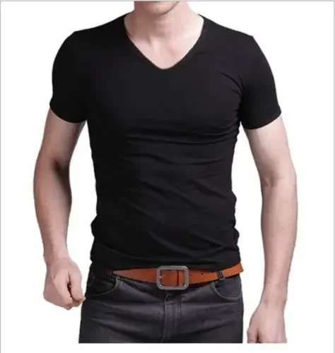 

A2247 Summer Hot Sale T- Shirt New Men's V Neck Tops Tee Shirt Slim Fit Short Sleeve Solid Color Casual T-Shirt