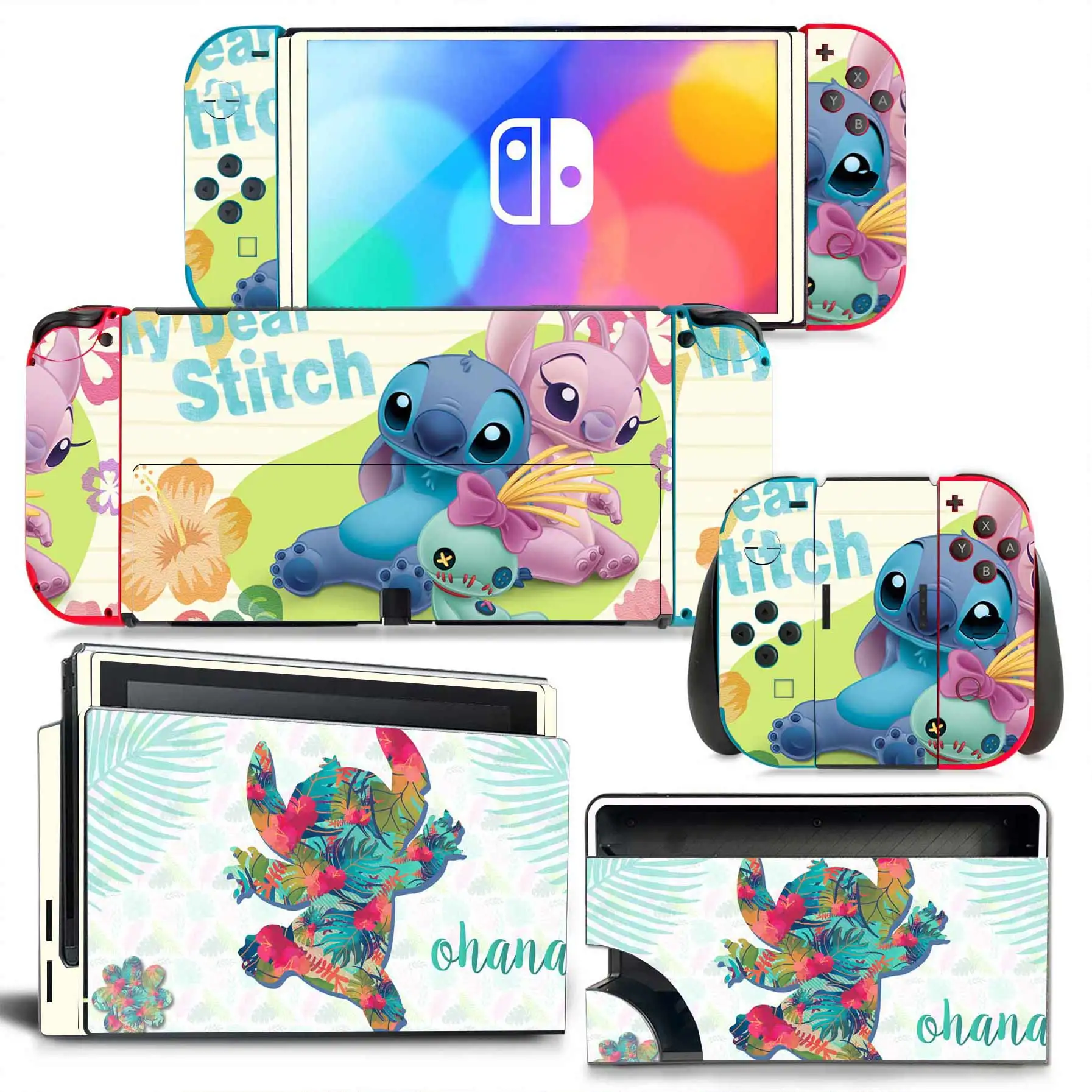 Stitch sticker skin Charging Dock Station Cover Protective Shell for Nintendo Switch Oled NS Console Crystal Protector Skin 