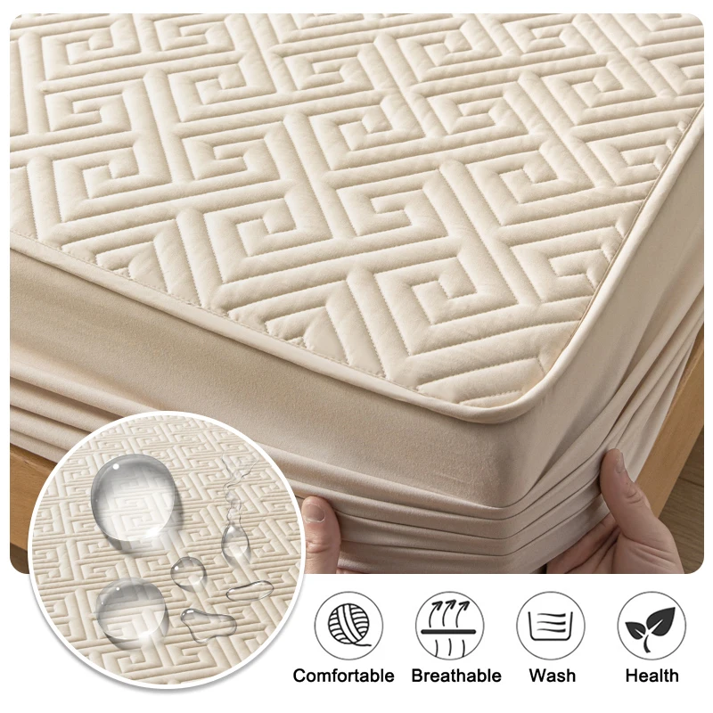 Waterproof Mattress Cover Multi Size Fitted Sheet Bed Cover Machine-Wash Bedspreads For Double Bed Anti Stain 12 Colors Bed Home 2