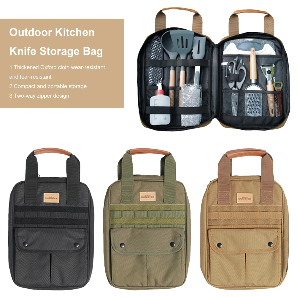 Camping Cooking Utensils Set Bag Portable Camping Travel Cookware Organizer Bag Handle Outdoor Barbecue Cooking