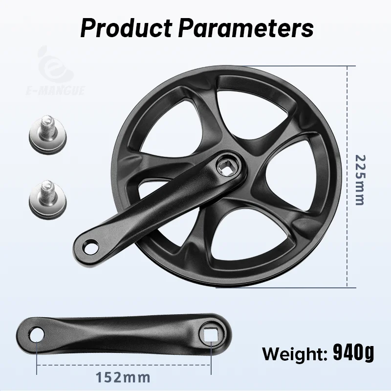 Bike Crankset 52T Single Chainring 152mm Crank Arm Set for 6/7/8 Speeds City Bike Fat Bike E-Bike Folding Accessories bike chainring bike crank bike crankset bicycle parts