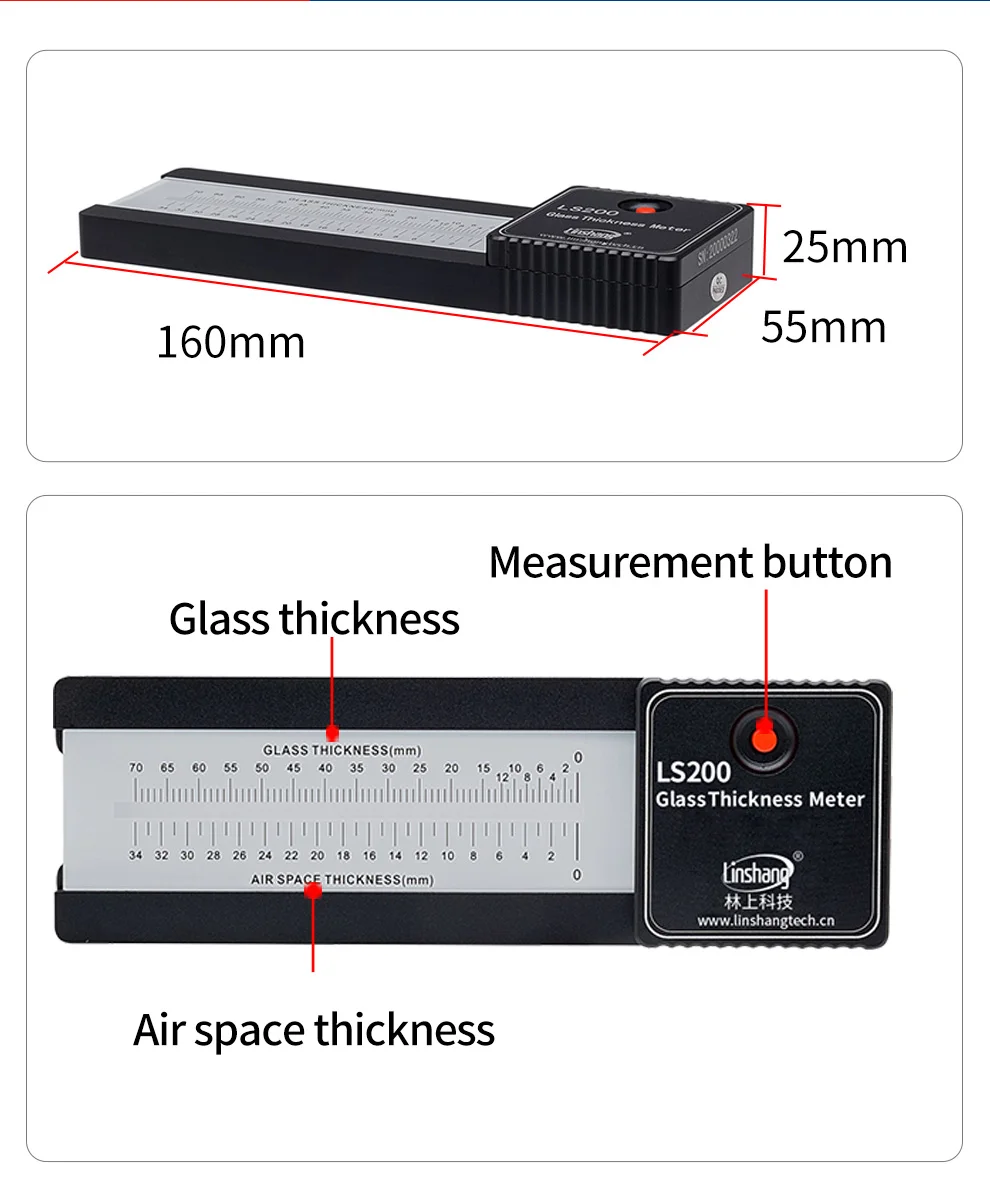 Glass Thickness Gauge Digital Laser Glass Thickness Meter Window Glazing Measuri