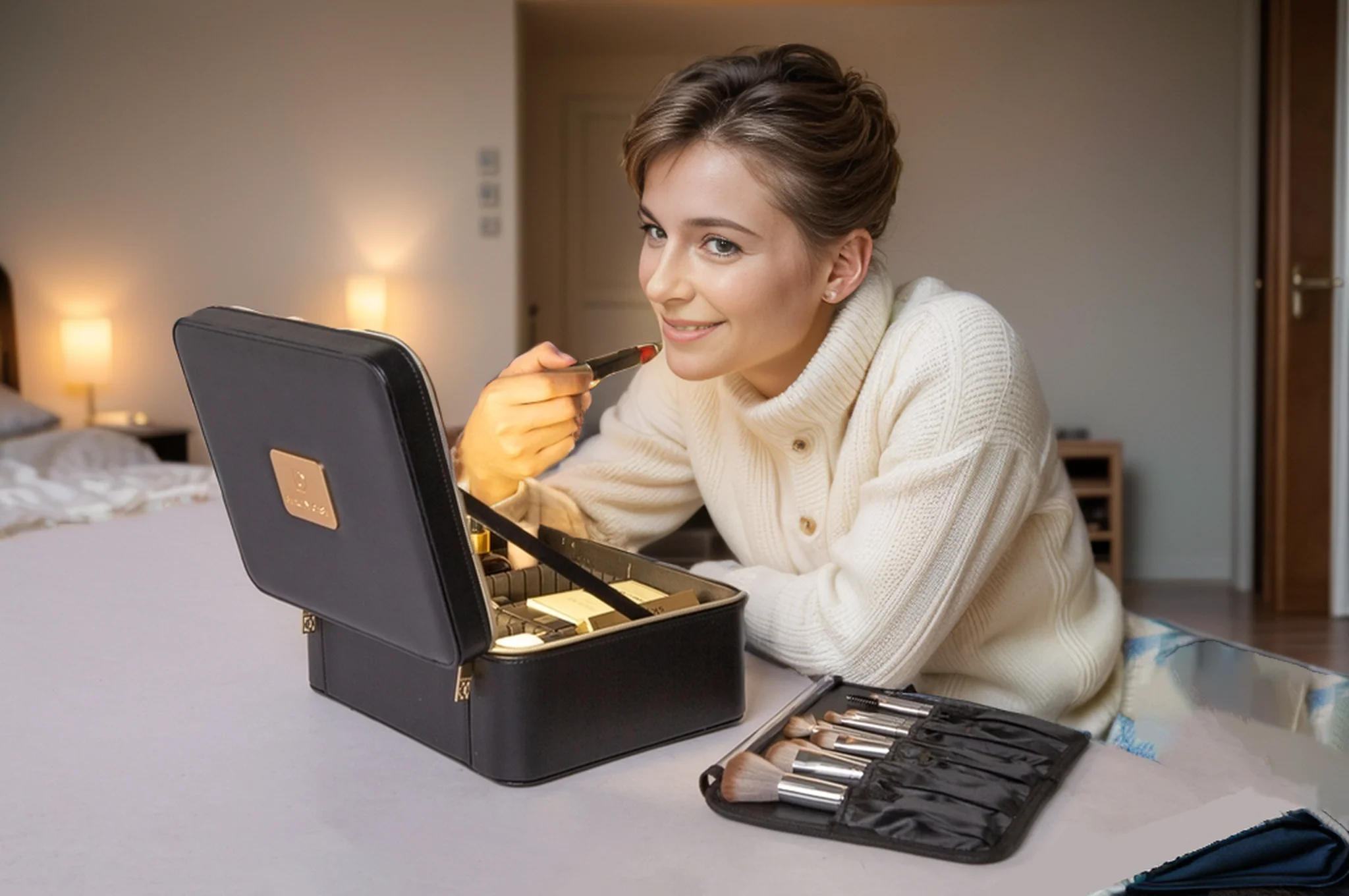 حقيبة مستحضرات التجميل الذكية LED مع مرآة، بتصميم...