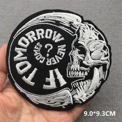 Black and White Ghost Zipper Embroidered Iron-On Punk Patches (Navy Blue)