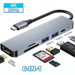 USB C HUB 4K 30Hz Type C to HDMI-compatible PD 87W USB Splitter USB Adapter For Macbook Air Pro USB3.0 HUB TF SD Multi Converter