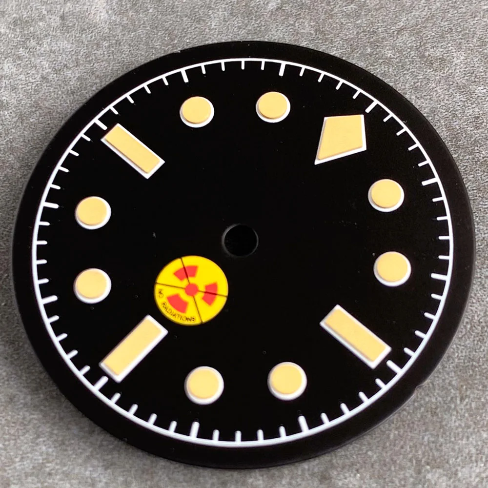 Vintage Black Sterile 29mm Watch Dial with Green Luminous Hands