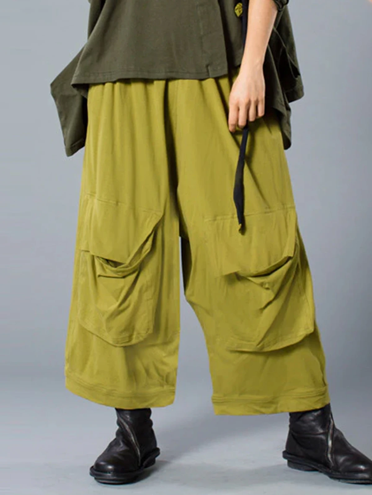 thumbnail image 5 of Pantalones de pierna ancha con bolsillos para mujer, ropa de abrigo informal, Color sólido, moda urbana, diseño de Europa y América, primavera y otoño, 2024, 5 of 5