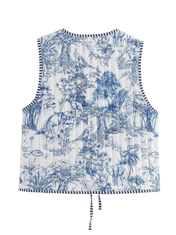 HH Women Fashion Print Vests V Neck Lace Up Sleeveless Waistcoat Tops Autumn Woman CasualY2K Outerwear Coats