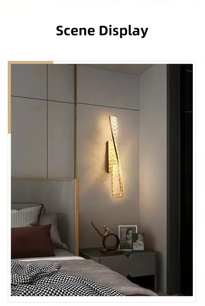 Description Picture 4 of itemNordic Luxury Crystal Wall Lamp Gold Creative Spiral Crystal Wall Lights for Bedroom Bedside Room Decor Indoor Lighting Fixtures