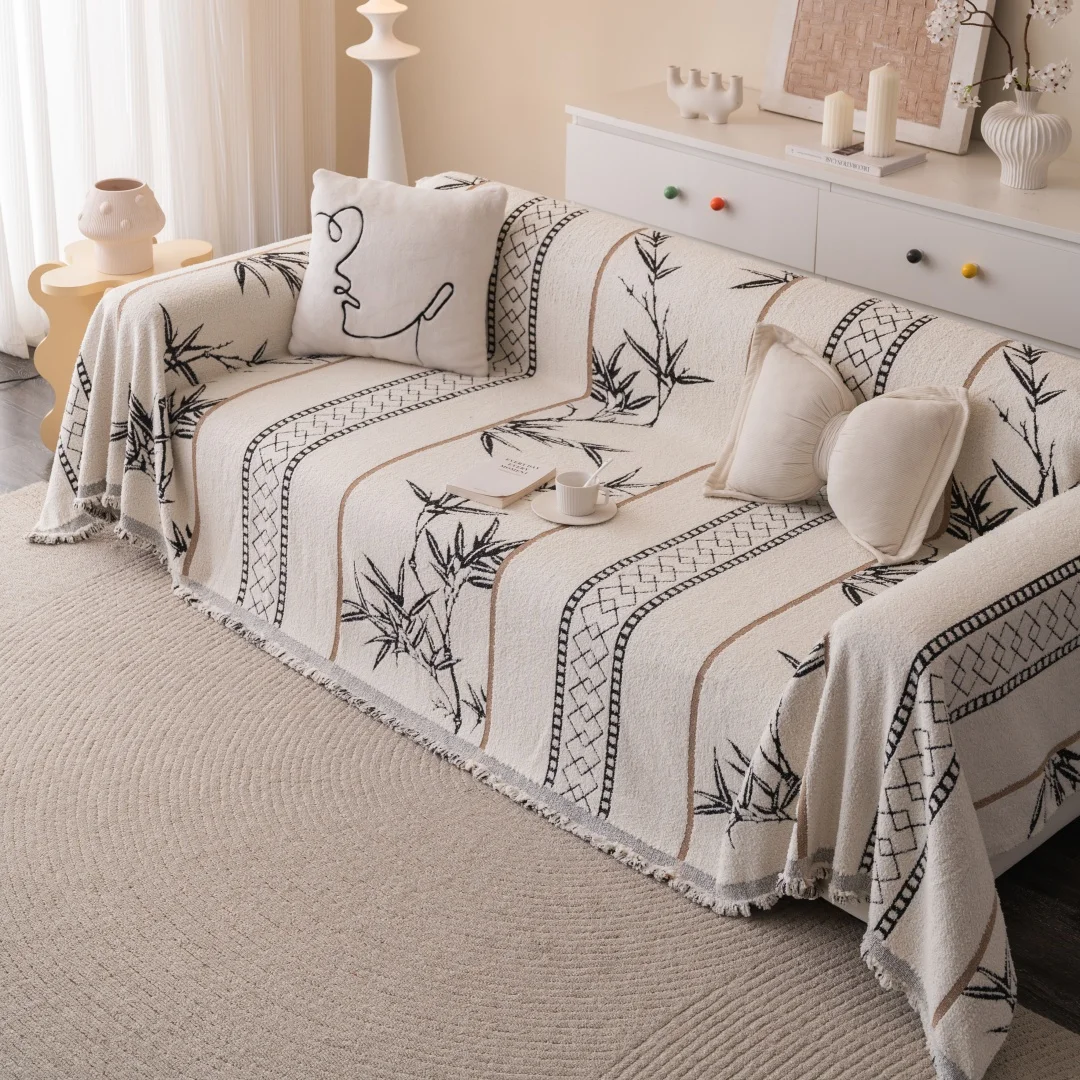 1pc Bamboo Style Fluffy Warm Sofa Towel with Tassels, Sofa Cover Blanket for Living Room - Cozy Throw Blanket for Couches 5