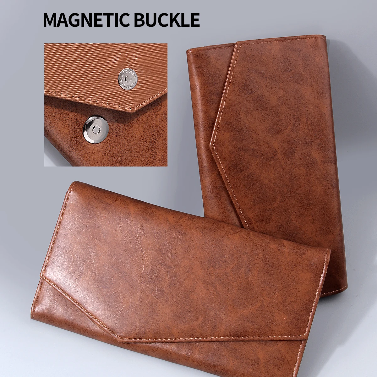 Elegant Brown PU Makeup Brush Bag with Magnetic Closure - Dustproof, Foldable Travel Organizer