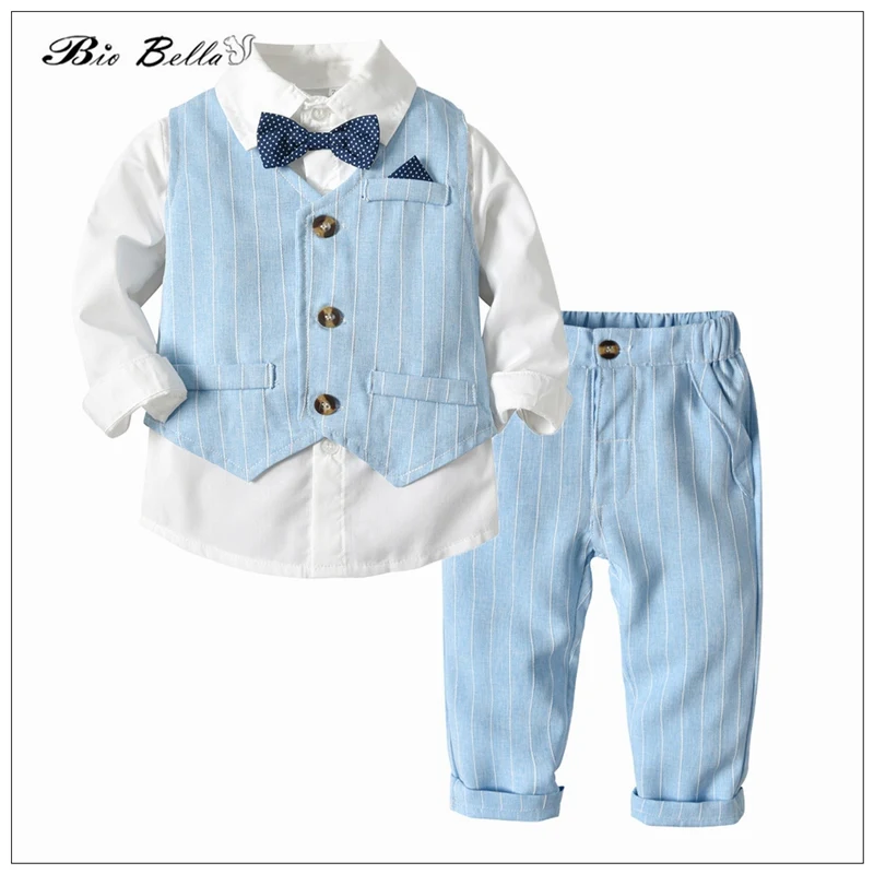 

Baby Clothes Boy Formal Gentlemen Wedding Birthday Kids Outfits Vest+Blouse+Long Pants Tie Child Handsome Elegant Outfits Suit