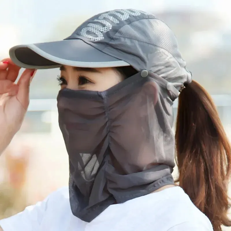 여성용 여름 접이식 목 보호 자외선 차단 모자, 야외 사이클링 헬멧, 해변 모자, 빙하 모자, 통기성 해골 비니