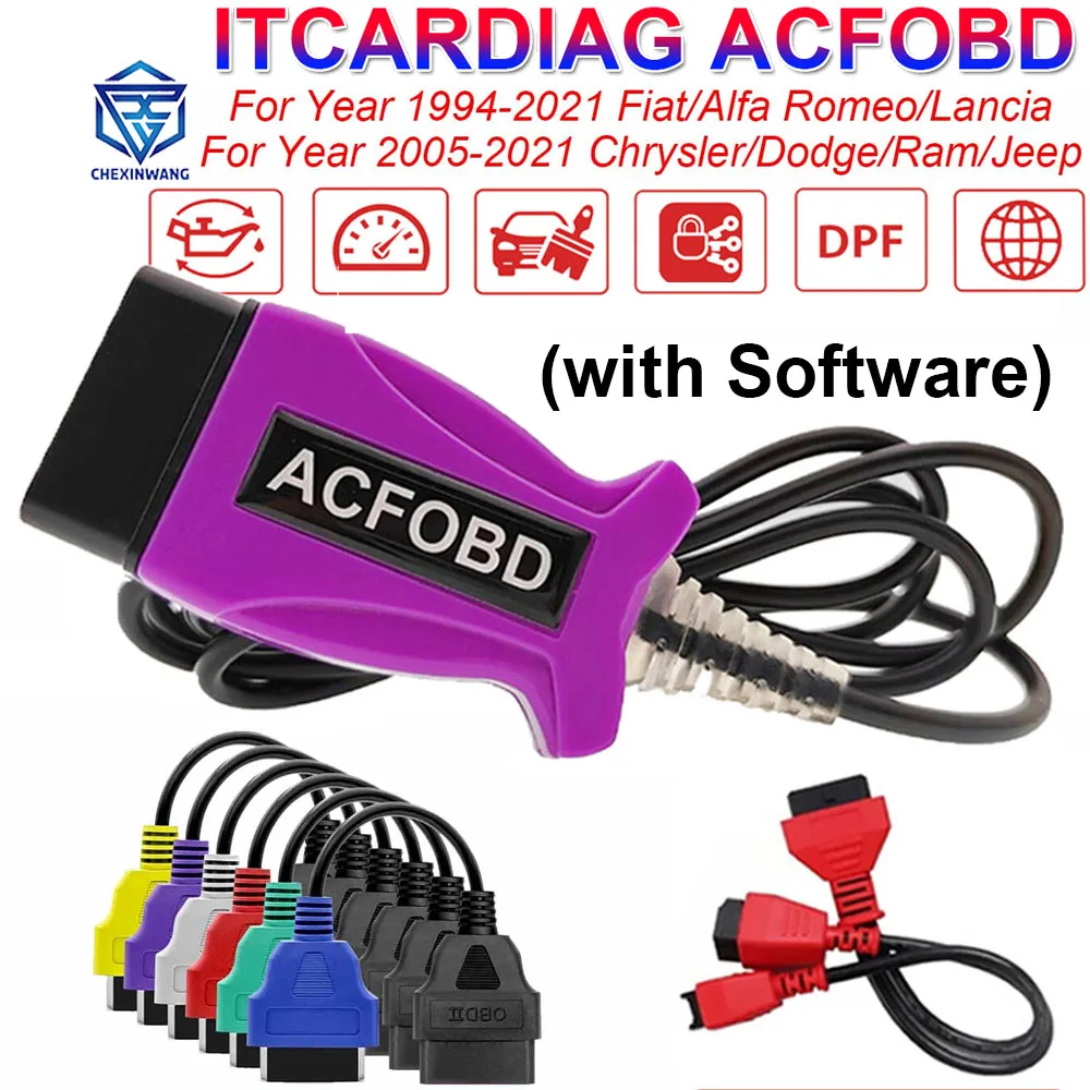 

ITCARDIAG ACFOBD OBD Scanner Support Clearing Fault Codes ABS AIRBAG Cluster for Fiat/Alfa/Romeo/Lancia/Chrysler/Dodge/Ram/Jeep