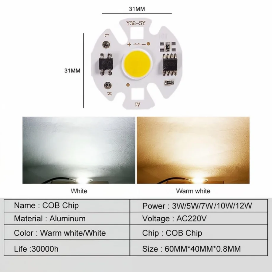 Description Picture 5 of itemYzzKoo Y32 COB LED Chip Lamp Matrix AC 220V 3W 5W 7W 9W 12W For Floodlight Spotlight No Need Drive Projector Light Bulb Beads