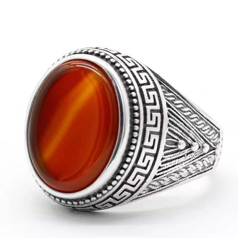 Kanon account piramide 925 Sterling Silver Rings Men Red Agate | Ring Men Sterling Silver Red Stone  - Rings - Aliexpress