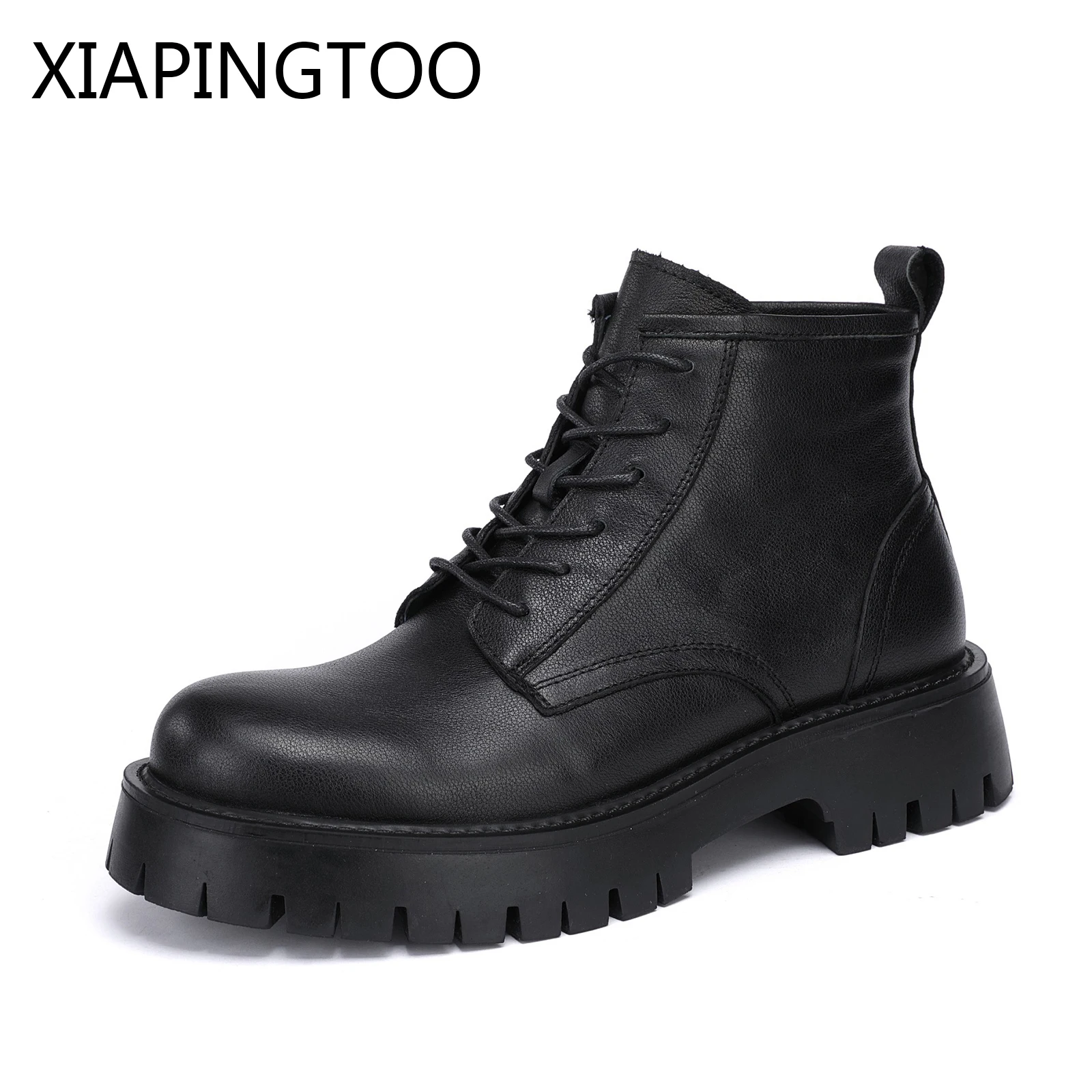 

Men Ankle Boots Genuine Cow Leather Man Shoes Footwear Casual Booties Med Heel With Lace-up Black Large Sizes 2024 New Lace-up
