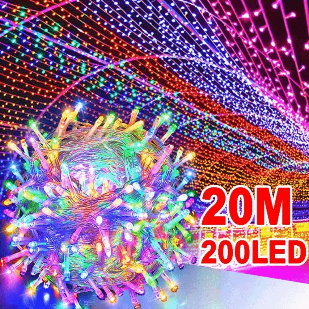 20M Length LED String Lights Waterproof Ultra Bright Waterfall Fairy Light 8 Modes Outdoor String Light Christmas Decoration