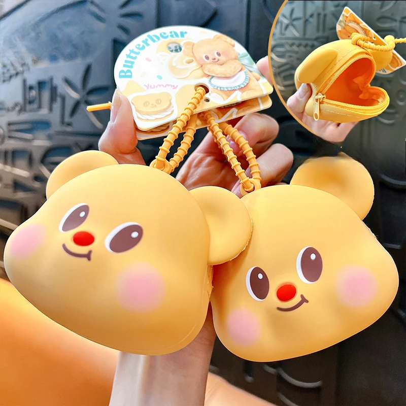 Butter Bear Wallet Keychain Small Pendant Cartoon Cute Storage Bag Handbag Accessories Earphone Bag Keychain Kawaii Lanyard 2